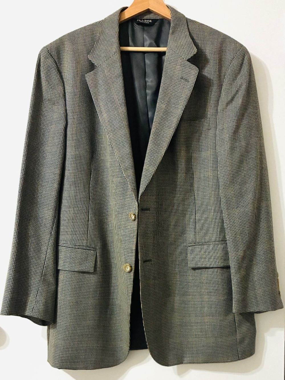 JOS A BANK MENS WOOL 2 BUTTON SPORT JACKET/BLAZER SZ 43 R BLACK/WHT HOUNDSTOOTH